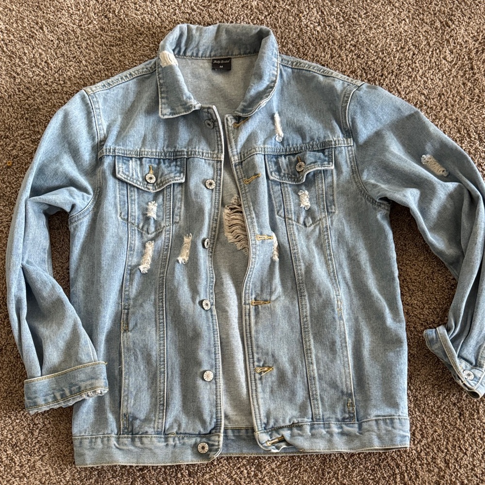 Light Blue Distressed Jean Jacket